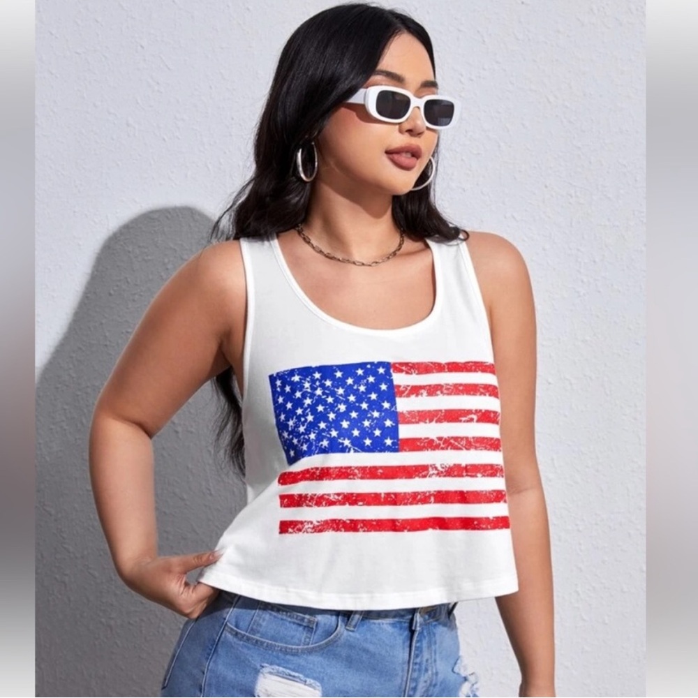 NWT Women's Shein American Flag Cropped Tank Size Large